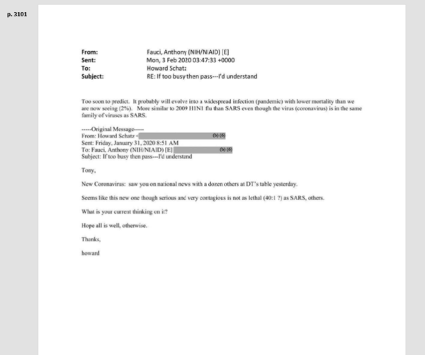 Email Shows Fauci Predicted COVID-19 Would Be Mild Pandemic
In February 2020 1 Email Shows Fauci Predicted COVID-19 Would Be Mild Pandemic
In February 2020 1