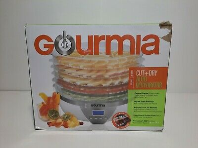 Gourmia Cut + Dry Auto Food Dehydrator Model GFD1550. White. 6 Stackable Shelves