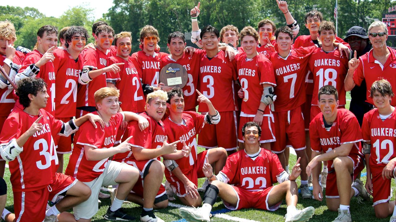 Albert Panniccia scores 5 goals, including the winner in
double OT, to give Friends Academy the LI Class D boys lacrosse
title 1