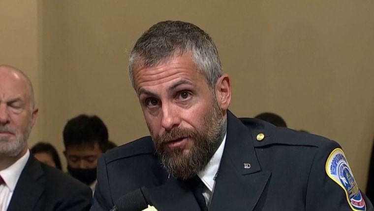 Officer Michael Fanone received threatening, expletive-laced
voicemail as he testified about Jan. 6 1