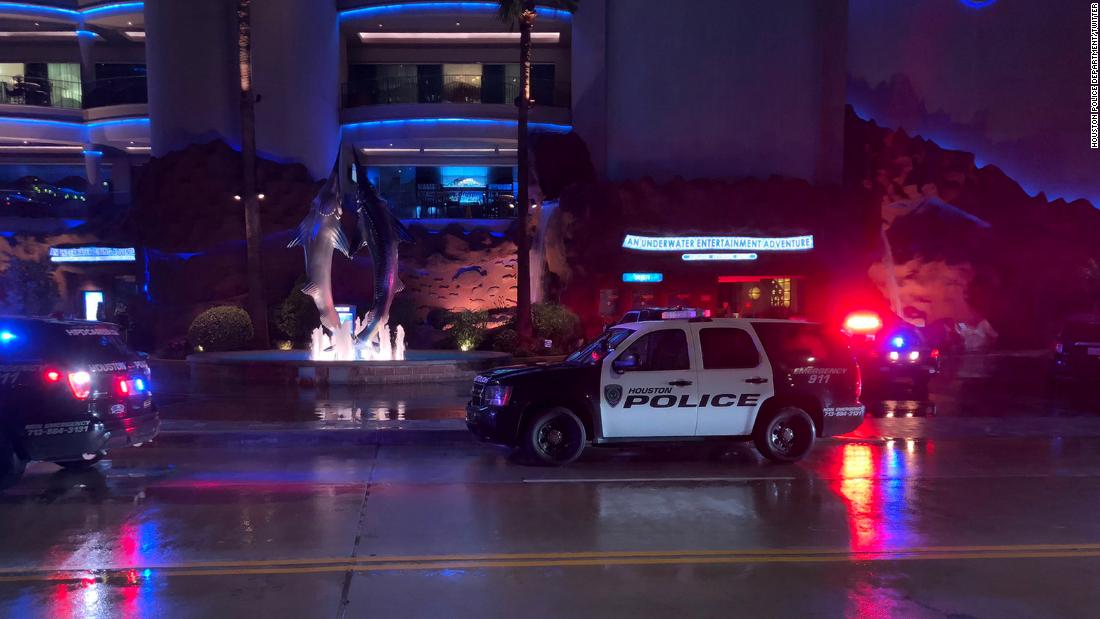 A man is dead and a woman injured after gunman opened fire
on pair dining at a Houston restaurant 1