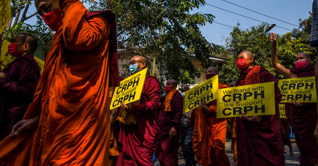 Myanmar’s Monks, Leaders of Past Protests, Are Divided Over
the Coup 1