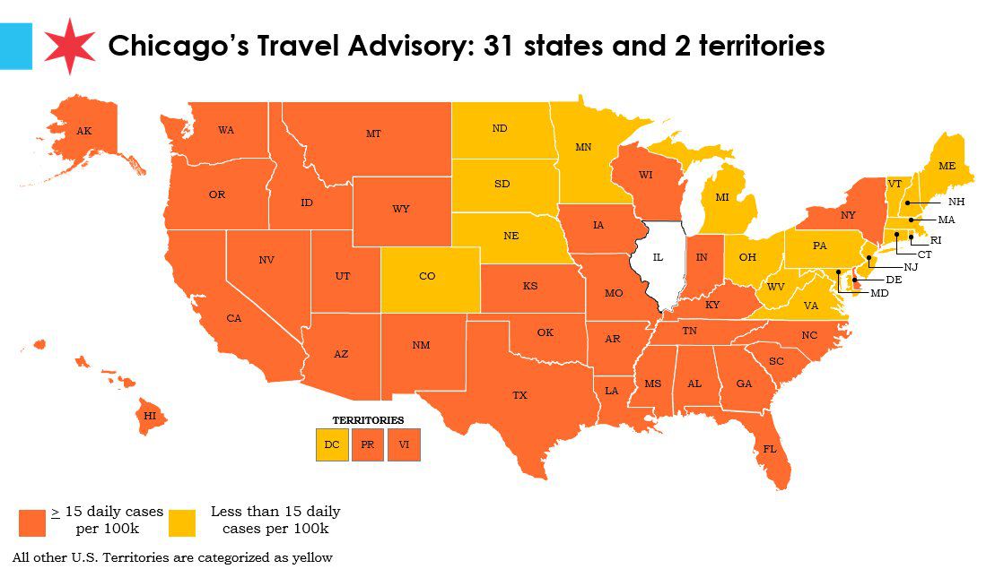 Wisconsin, Indiana back on Chicago’s COVID-19 travel
advisory list as Delta flares nationwide 1