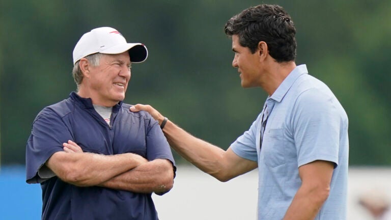 Bill Belichick embraces Tedy Bruschi’s returns to Patriots
training camp practices 1