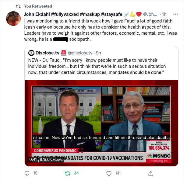 'Sociopath' Fauci Finally Openly Admits He Doesn't Care
About Freedom 1