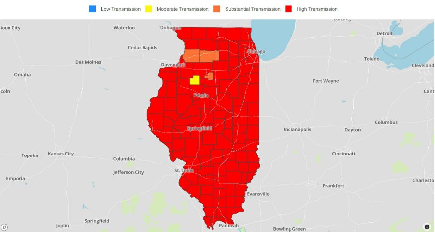 Painting the state red: Fueled by Delta variant, COVID-19
spreading at high rate across more than 96% of the state 1