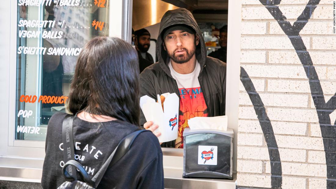 Eminem served his mom's spaghetti at his restaurant
opening 1