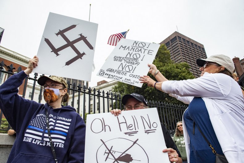 Alaska Mayor Defends Use of Holocaust Imagery by Mandate
Protesters 1