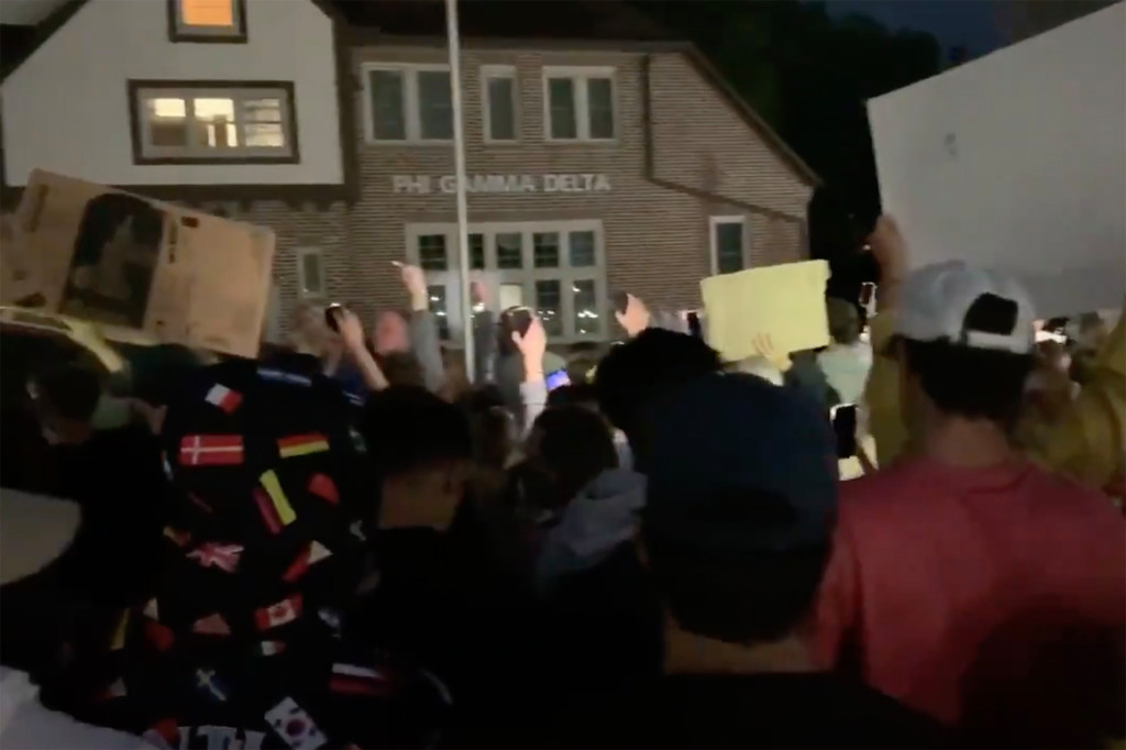 Protesters at Iowa fraternity demand it be abolished after
sexual assault allegation emerges 1