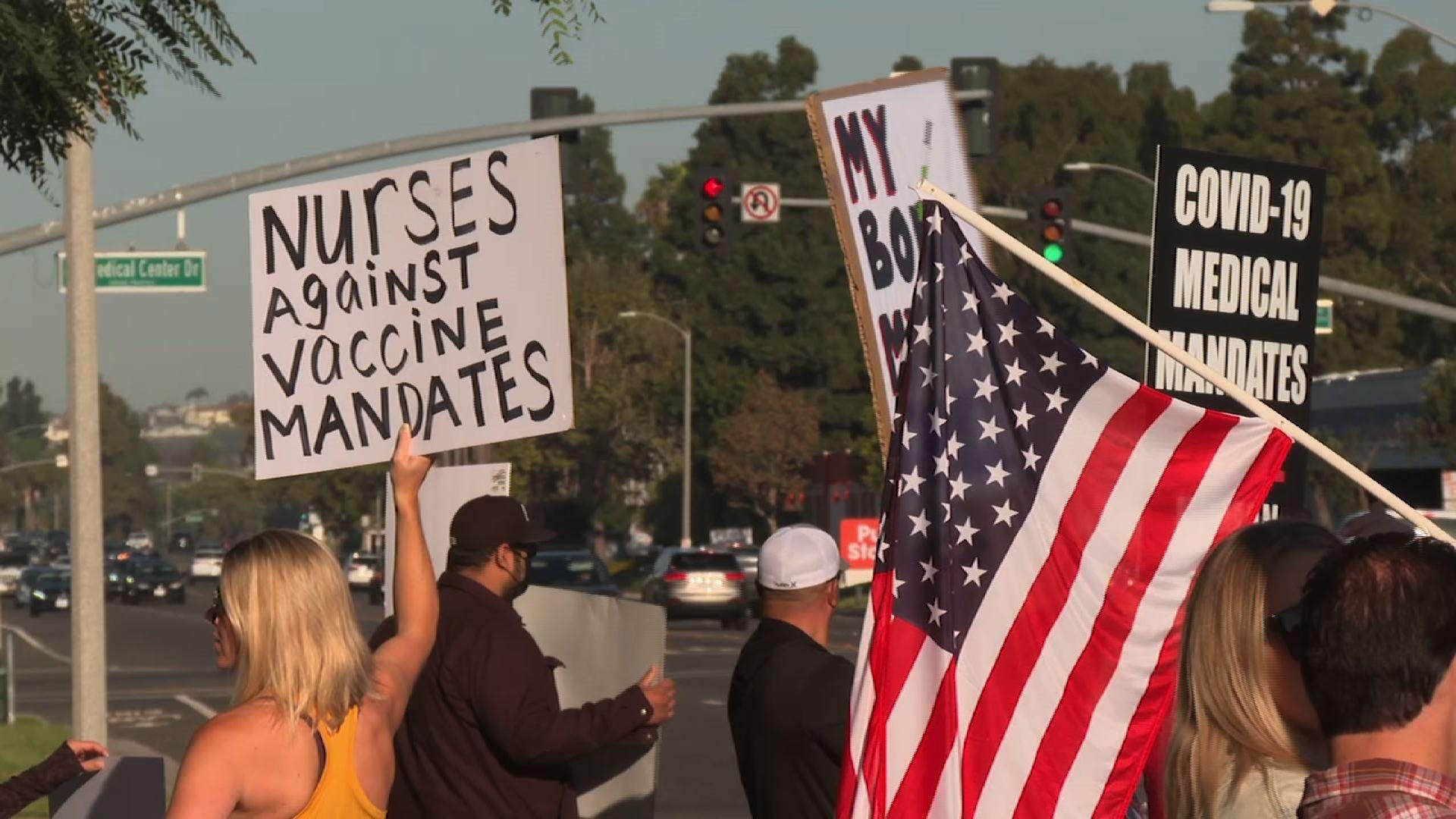Health workers in Calif. protest COVID vaccine
mandate 1