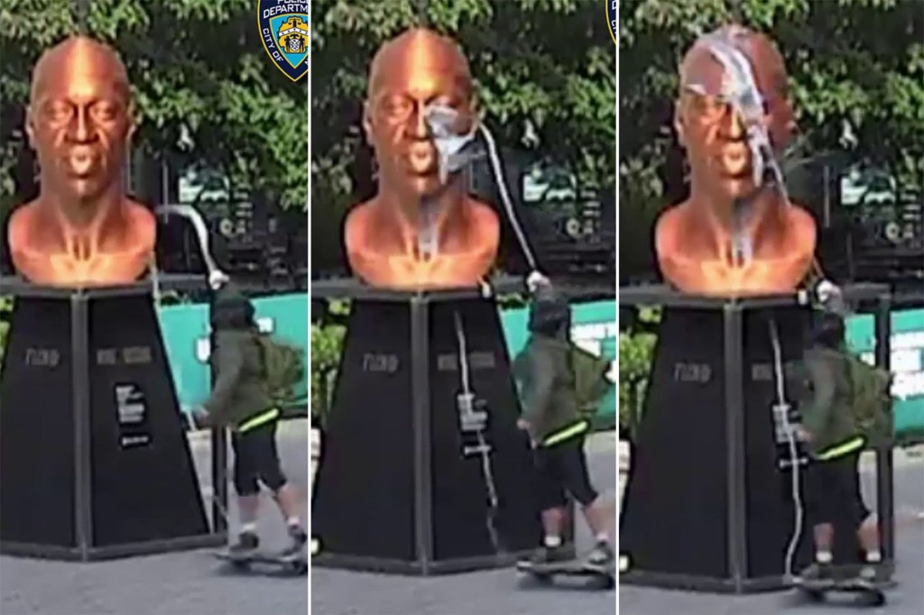 Skateboarder who defaced George Floyd statue in Union Square
caught on video 1