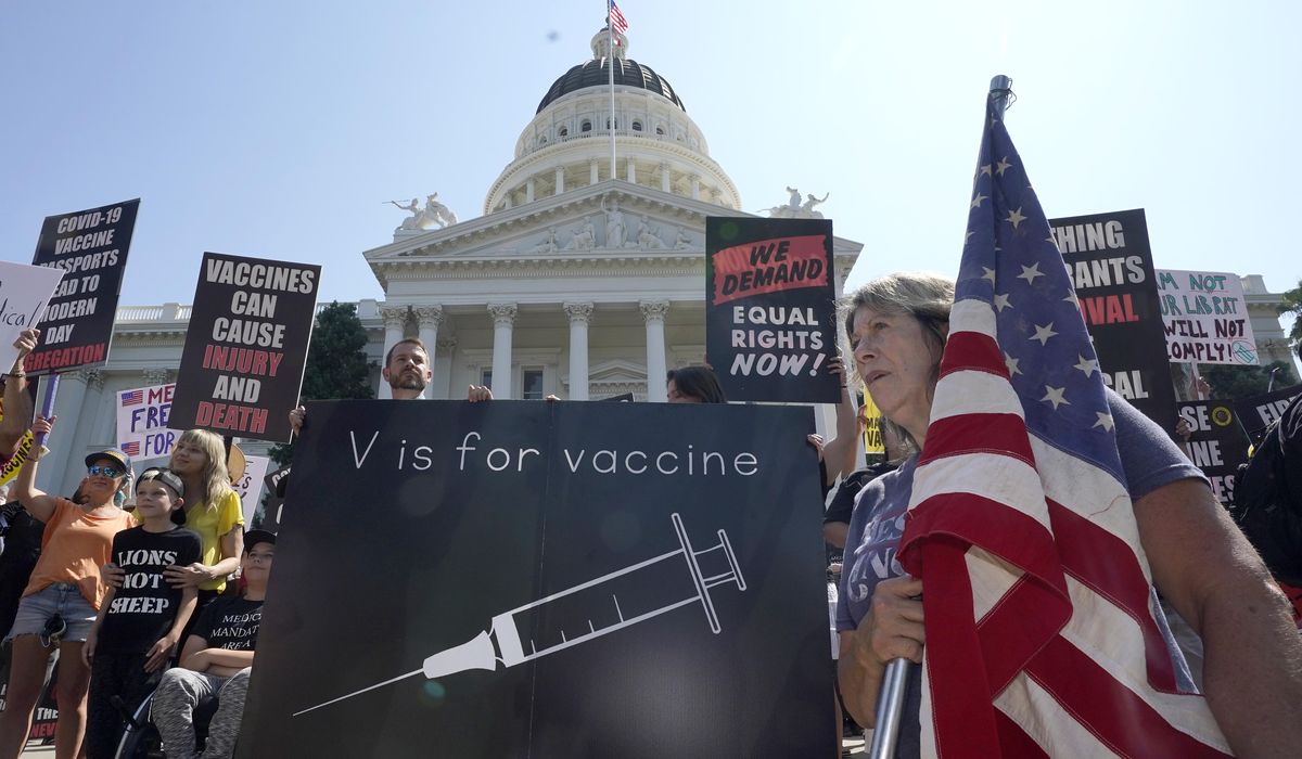 Pro-life group says vaccine protest curbs too broad in
California 1