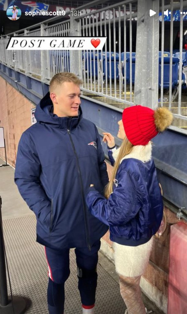 Mac Jones celebrates Patriots win with girlfriend Sophie
Scott 1