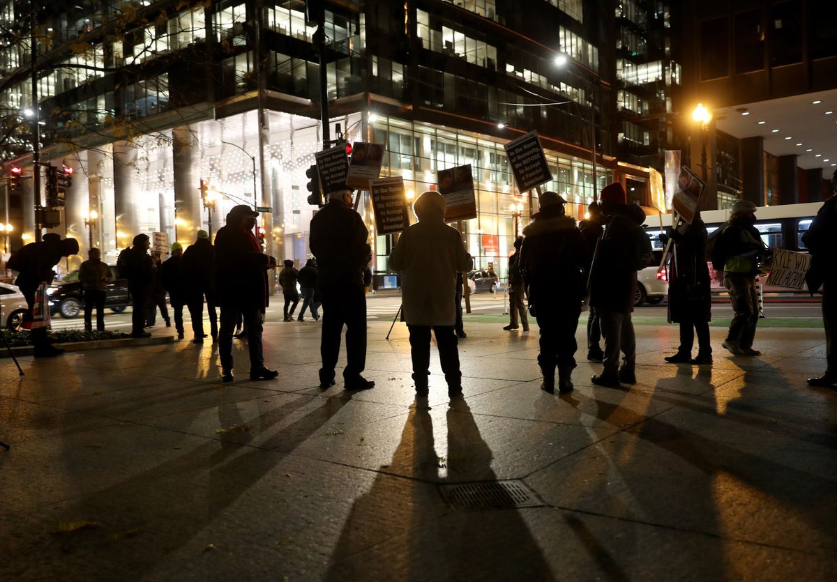 Disruptive but nonviolent protesters gather in Loop
following Kyle Rittenhouse not-guilty verdict 1 Disruptive but nonviolent protesters gather in Loop
following Kyle Rittenhouse not-guilty verdict 1