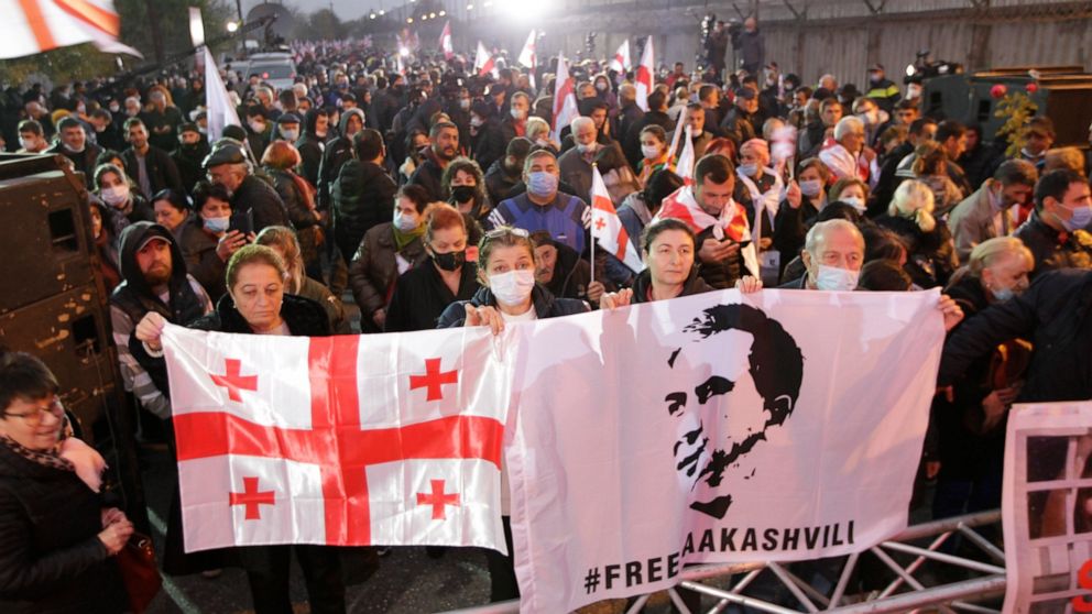 Georgians protest outside ex-president Saakashvili's
prison 1