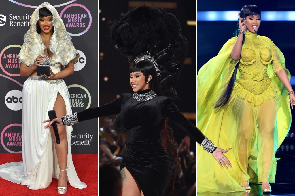 Feathers and face masks: All of Cardi B’s show-stopping 2021
AMAs looks 1