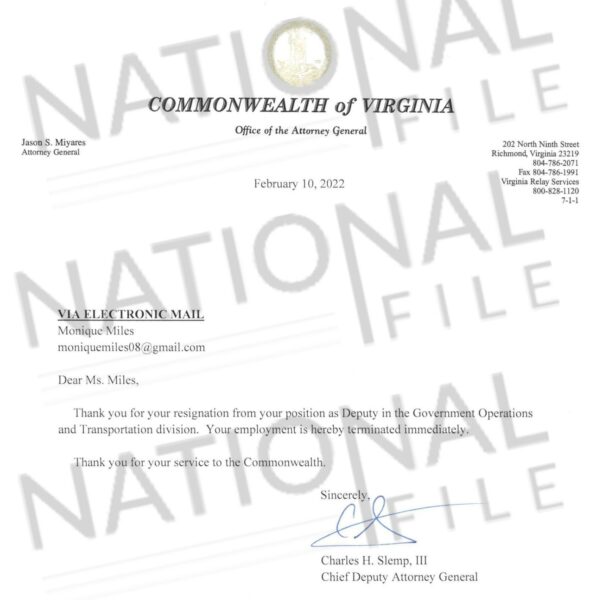 Virginia AG Miyares' Office Changes Tune About Deputy AG
Cancel Culture Firing 1