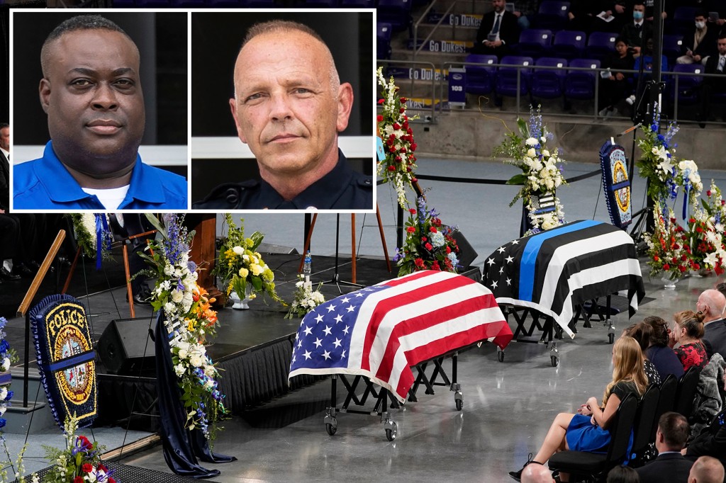 Memorial service of two hero police officers shot dead by
gunman at a Virginia college 1