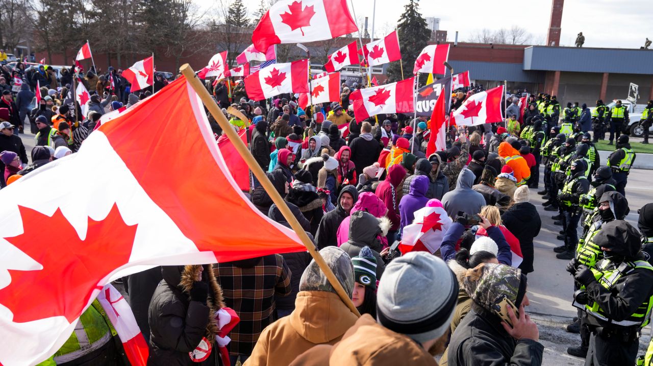 Police arrest protesters that remained at U.S.-Canada
bridge 1