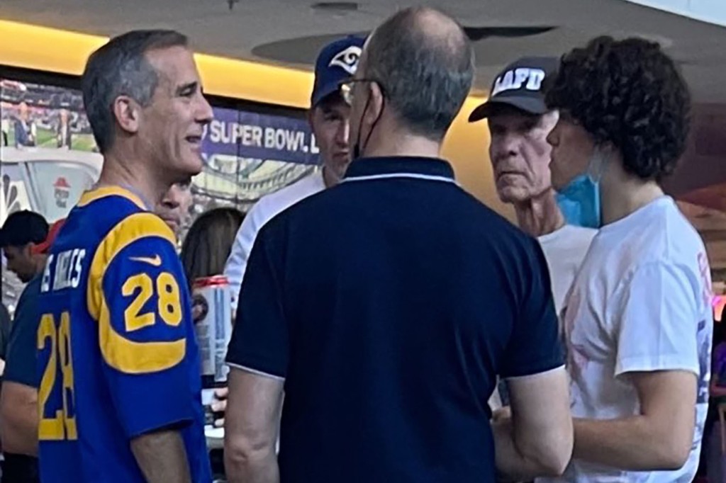 LA mayor Eric Garcetti, celebs called out not wearing masks
at Super Bowl 1