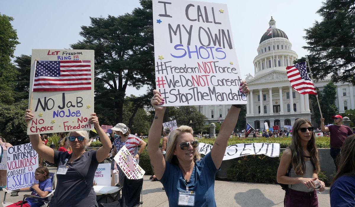 California bill would require COVID-19 vaccines for all
employees 1