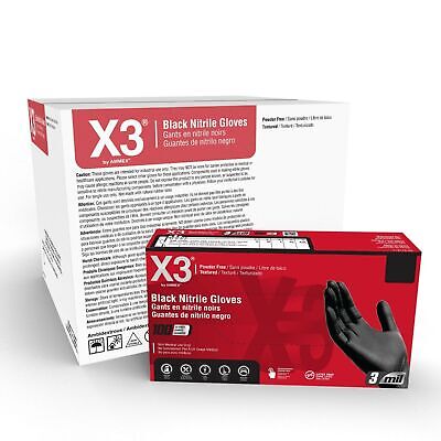 X3 Black Nitrile Industrial Disposable Gloves 3 Mil, Latex Free, Food-Safe, 1000