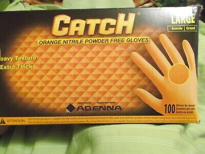 New Box of 100 Adenna Catch 8 MIL Heavily Textured Orange Nitrile Gloves-Sz L