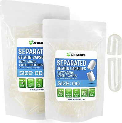 Size 00 Clear Separated Empty Gelatin Pill Capsules Kosher Gel Gelcaps Caps USA