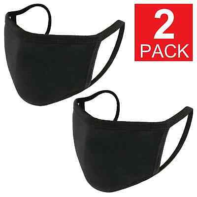 2-Pack Black Cotton Adult Face Mask - Reusable Washable Unisex
