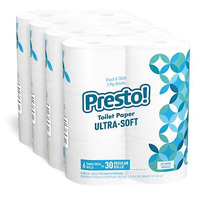 24 Family Mega Rolls = 120 Amazon Brand - Presto! 2-Ply Ultra-Soft Toilet Paper