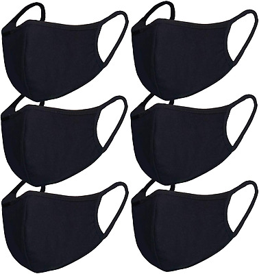 6 Pack Black Windproof Dustproof Breathable Reusable Cotton Mask for Outdoor