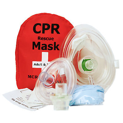 Adult/Child + Infant CPR Pocket Resuscitator Rescue Masks w 2 Valves, MCR Medic