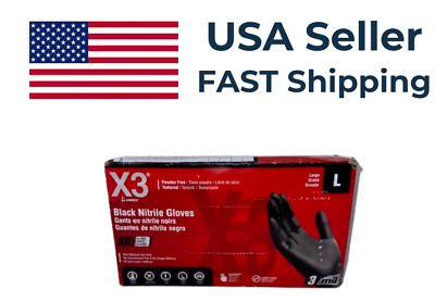 AMMEX X3 Nitrile Gloves, Box of 100 - Black, Size L (BX346100)