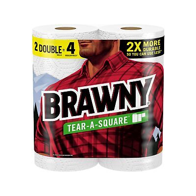 Brawny Tear-A-Square Paper Towels 2 Double Rolls = 4 Regular Rolls 3 Sheet Si...