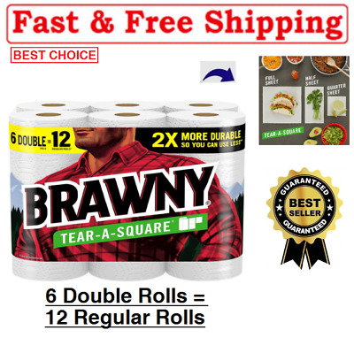 Brawny Tear-A-Square Paper Towels,6 Double Rolls=12 Regular Rolls,3 Sheet Size