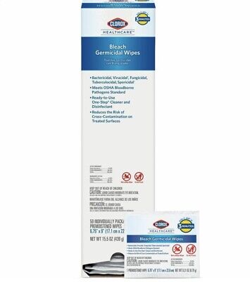 Clorox Healthcare 31424FM01 50 Pk Bleach Germicidal Wipes Individually Packed