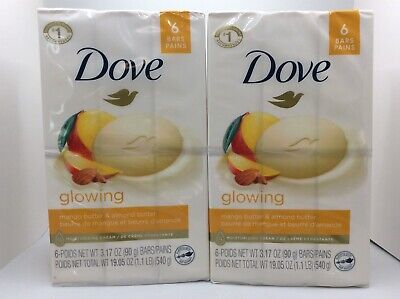 Dove Beauty Bar Soap Glowing Mango & Almond Butters, 3.17 oz, ALL 12 Bars