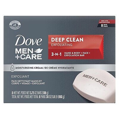 Dove Men+Care Men's Bar Soap Deep Clean 8 Bars More Moisturizing Than Bar Soap E
