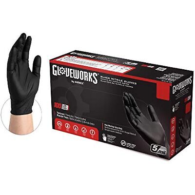 GLOVEWORKS Black Disposable Nitrile Industrial Gloves, 5 Mil, Latex & XL