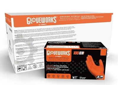 GLOVEWORKS GWON48100 HD Orange Industrial Nitrile Gloves, 8 Mil Diamond Grip, M