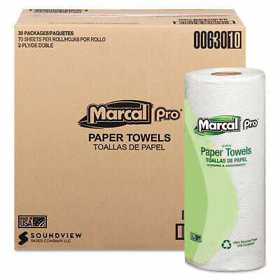 Marcal 100% Premium Recycled Towels 2-Ply 11 x 9 White 70/Roll 30 Rolls/Carton