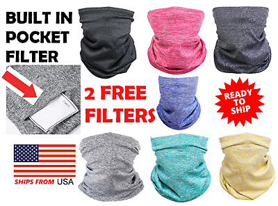 New Face Mask with Filter Pocket, Neck Gaiter Bandana Shield Balaclava USA
