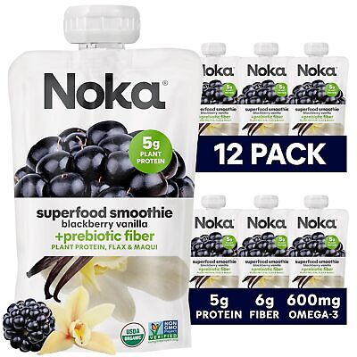 Noka Superfood Fruit Smoothie Pouches, Blackberry Vanilla, Healthy Snack 12 pack