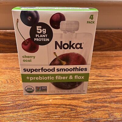 Noka Superfood Fruit Smoothie Pouches Cherry Açaí Healthy Snacks with Flax