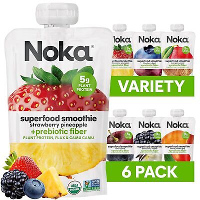 Noka Superfood Fruit Smoothie Pouches Variety 6 Pack, Healthy Snacks with Flax