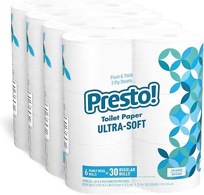 Presto! 2-Ply Ultra-Soft Toilet Paper, 24 Family Mega Rolls = 120 regular rolls