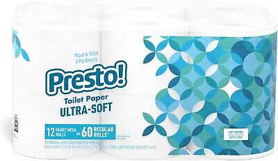 Presto! 313 2-Ply Sheet Mega Roll Toilet Paper, Unscented, Ultra-Soft, White