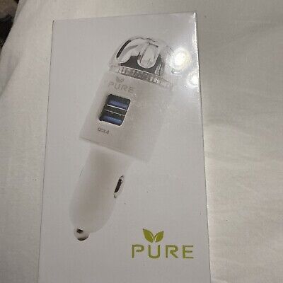 ✅PURE Car Air Purifier Dual USB Ports Quick Charge 3.0 Ionizer Deodorizer White