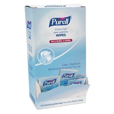 Purell 9027-12 Cottony Soft Hand Sanitizing Wipes, 120 Packets, Display Box