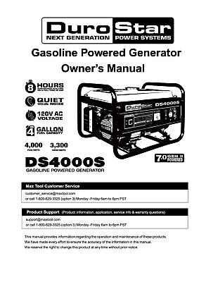 Two Manuals - DuroStar Portable Generator & Excell Pressure Washer